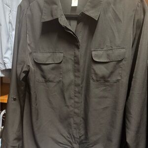 Ladies classic Black Long-Sleeve Button-Up Shirt